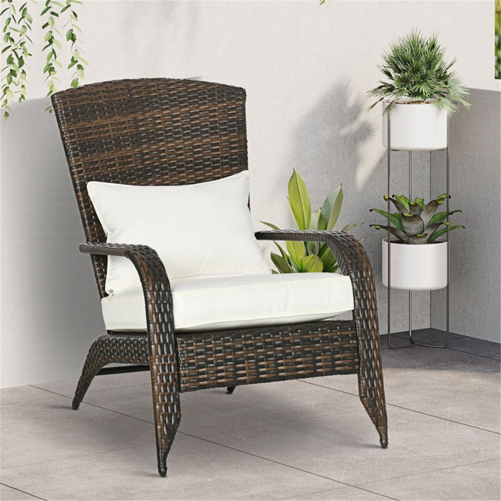 Outdoor All-Weather Wicker Fire Pit Chair Tall Curved Backrest, Thick Soft Cushions Included