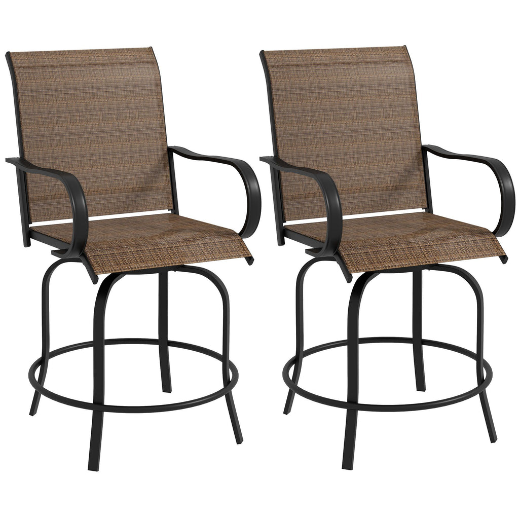 Outdoor Bar Stools Set of 2, 360° Swivel Bar Height Chairs, 26.75" x 29.5" x 48.5", Brown