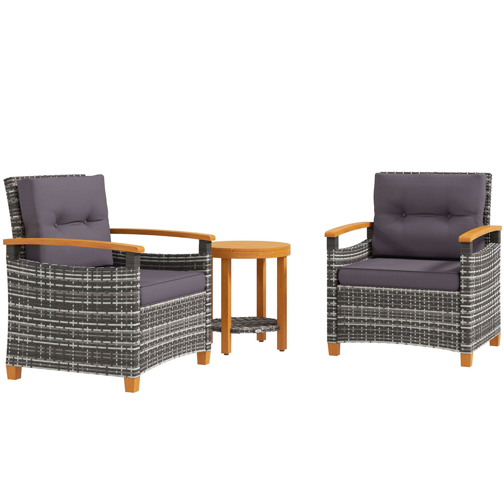 Outdoor Bistro Set Wicker Patio Furniture with Cushions, for Porch, Backyard, Garden, Gray