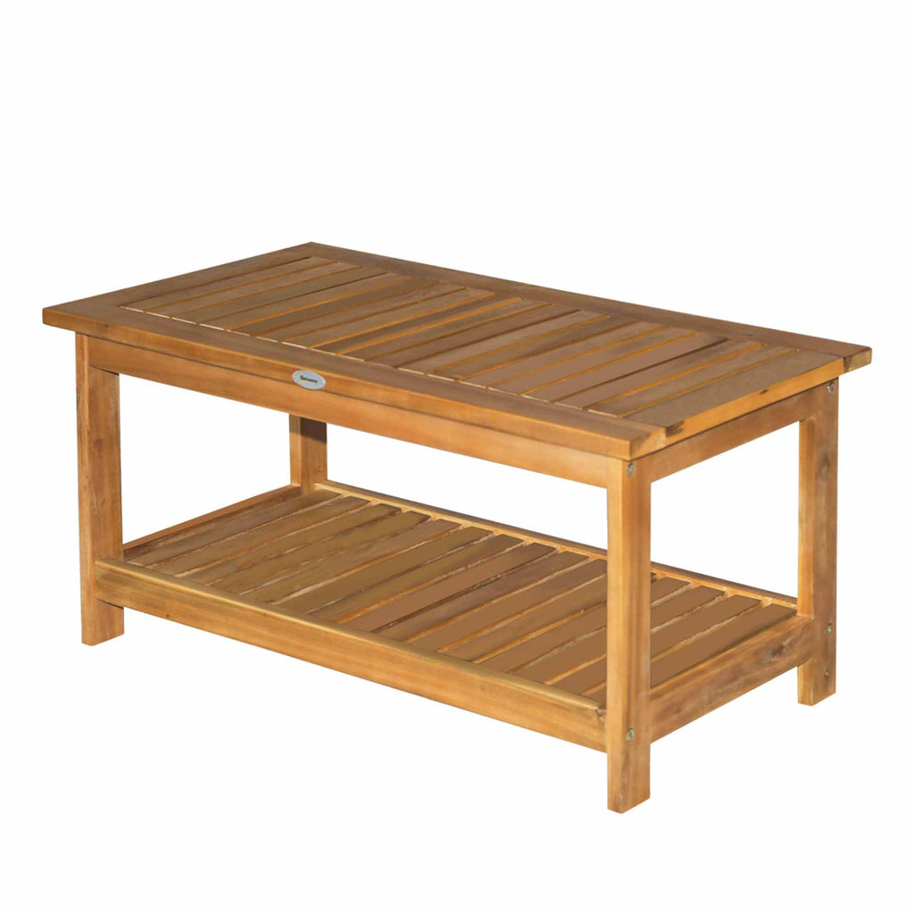 Outdoor Buffet Bar Table 2-Shelf Acacia Wood Storage Organizer Natural Teak Finish