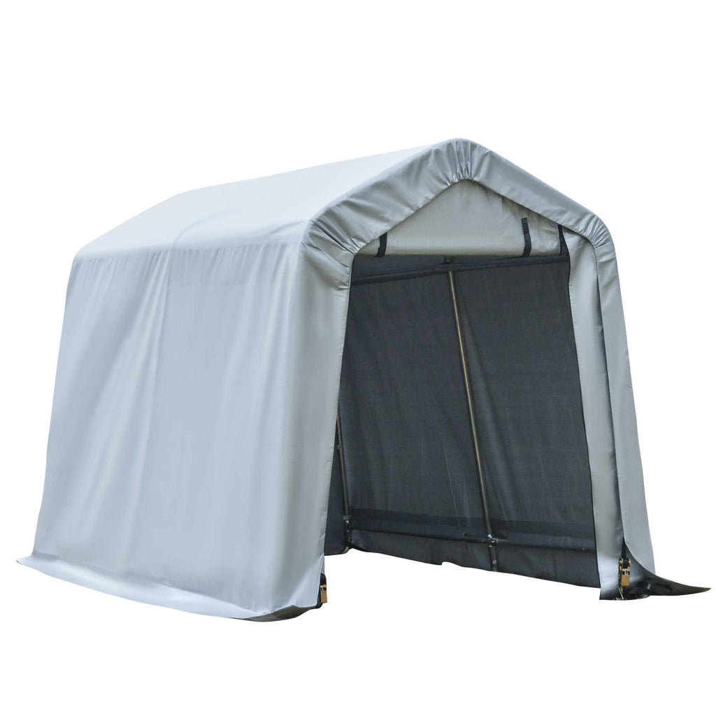 Outdoor Car Tent Carport 8x6 Gray with Roll-up Door Steel Frame PE Cover Garage Storage Shelter