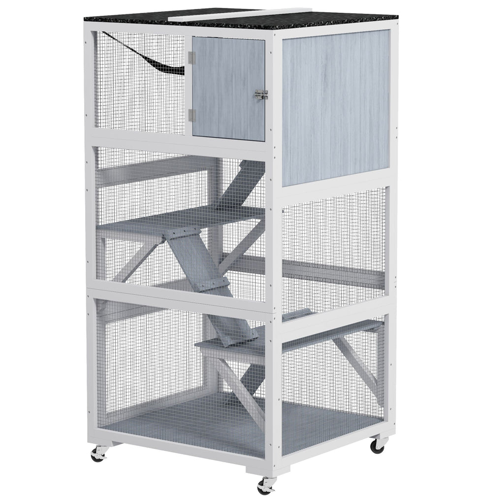 Outdoor Cat Enclosure Catio for Cats with Wheels, Weatherproof Catio with Multi-Level, Hammock for 1-3 cats up to 12lbs, Gray