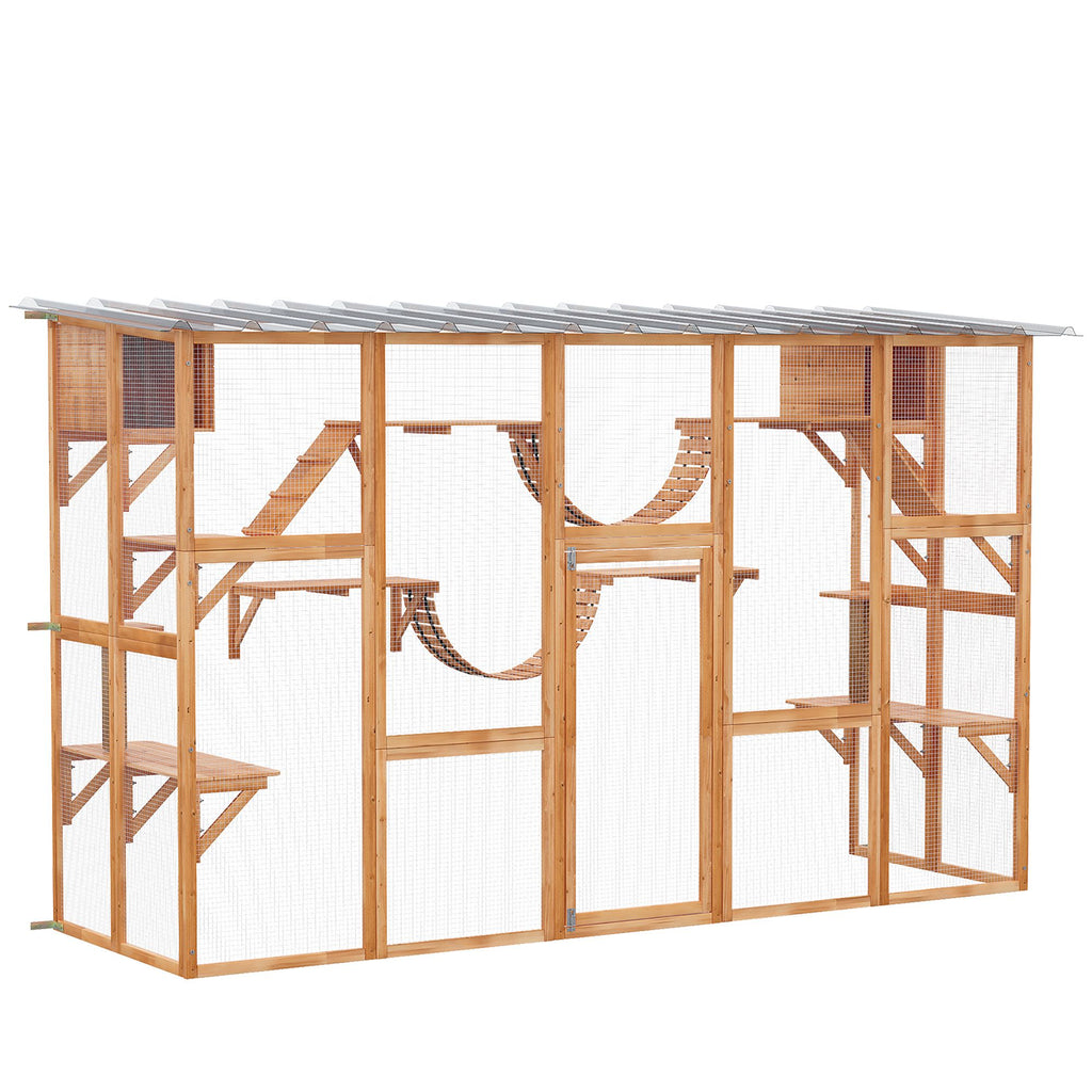 Outdoor Cat House, Cat Condo Outside Enclosure with Weather-Proof Roof, Platforms, Resting Condos, Ramps, Ladders, Scratching Posts