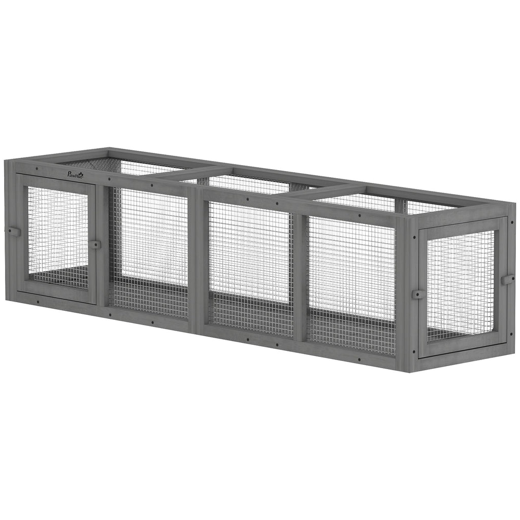 Outdoor Cat Tunnel, 59" Wooden Play Cat Enclosure, Extendable Pet Run with 3 Doors for Kitty, Puppy, Gray