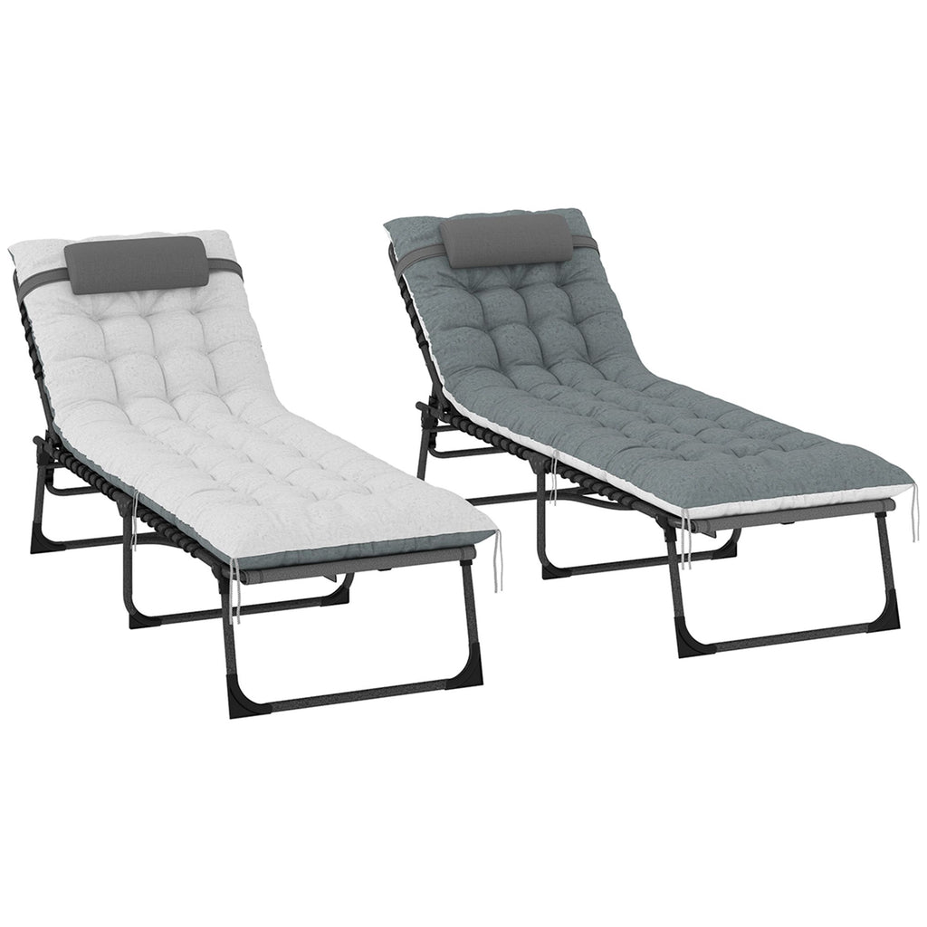 Outdoor Chaise Lounge Chair Set of 2, 5-Level Adjustable Folding Pool Lounge Chairs with Cushions, Gray