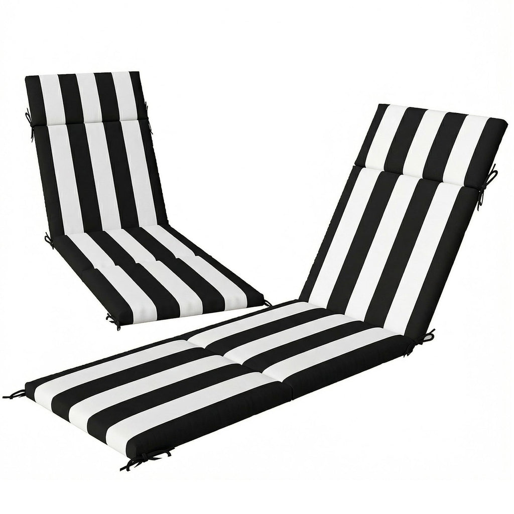 Outdoor Chaise Lounge Cushions Set of 2 with 6 Ties, High-Density Foam, for Patio and Poolside, Black and White