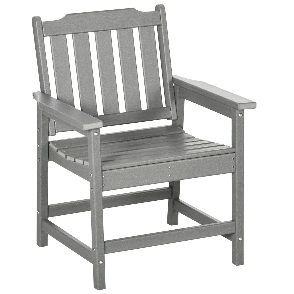 Outdoor Dining Chair Plastic Patio Armchair with Armrests Slatted Back Gray for Lawn Garden Poolside