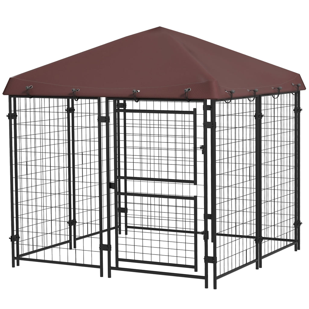 Outdoor Dog Kennel 4.6x5 with Waterproof Canopy and Large Door Silver