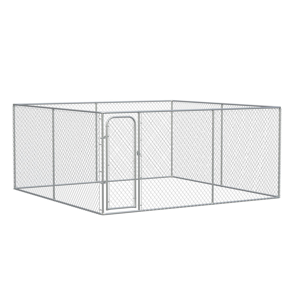Outdoor Dog Kennel Galvanized Chain Link Fence Heavy Duty Pet Run House Chicken Coop with Secure Lock Mesh Sidewalls for Backyard, Silver