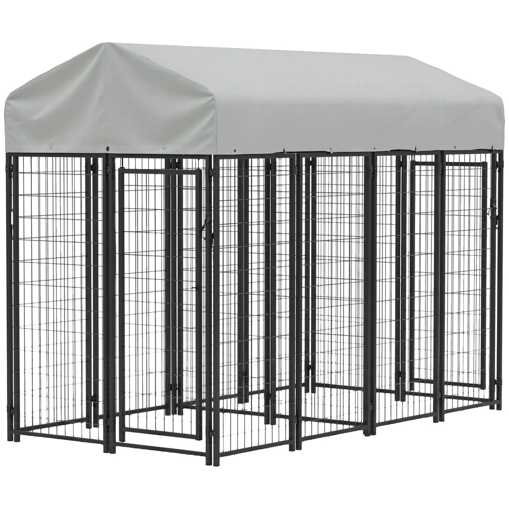 Outdoor Dog Kennel with Two-Room Design, Water-Resistant & Sun-Proof Cover, for S, M, L Dogs, 7.8' x 4.1' x 6'