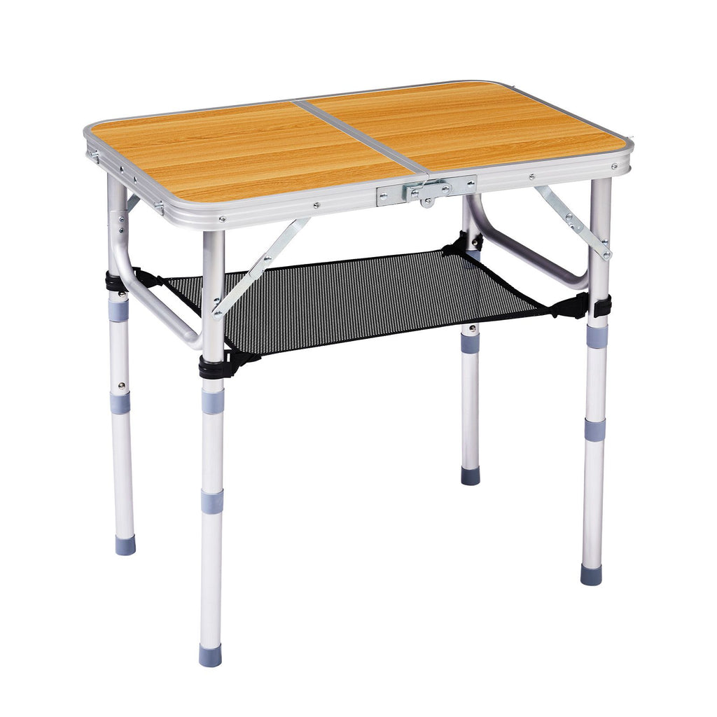 Outdoor Folding Camping Table, 2ft Portable Pinic Table with 3 Adjustable Height, Small Aluminum Foldable Lightweight Patio Side Table with Carry Handle for Outdoor Indoor Hiking Camp BBQ Beach