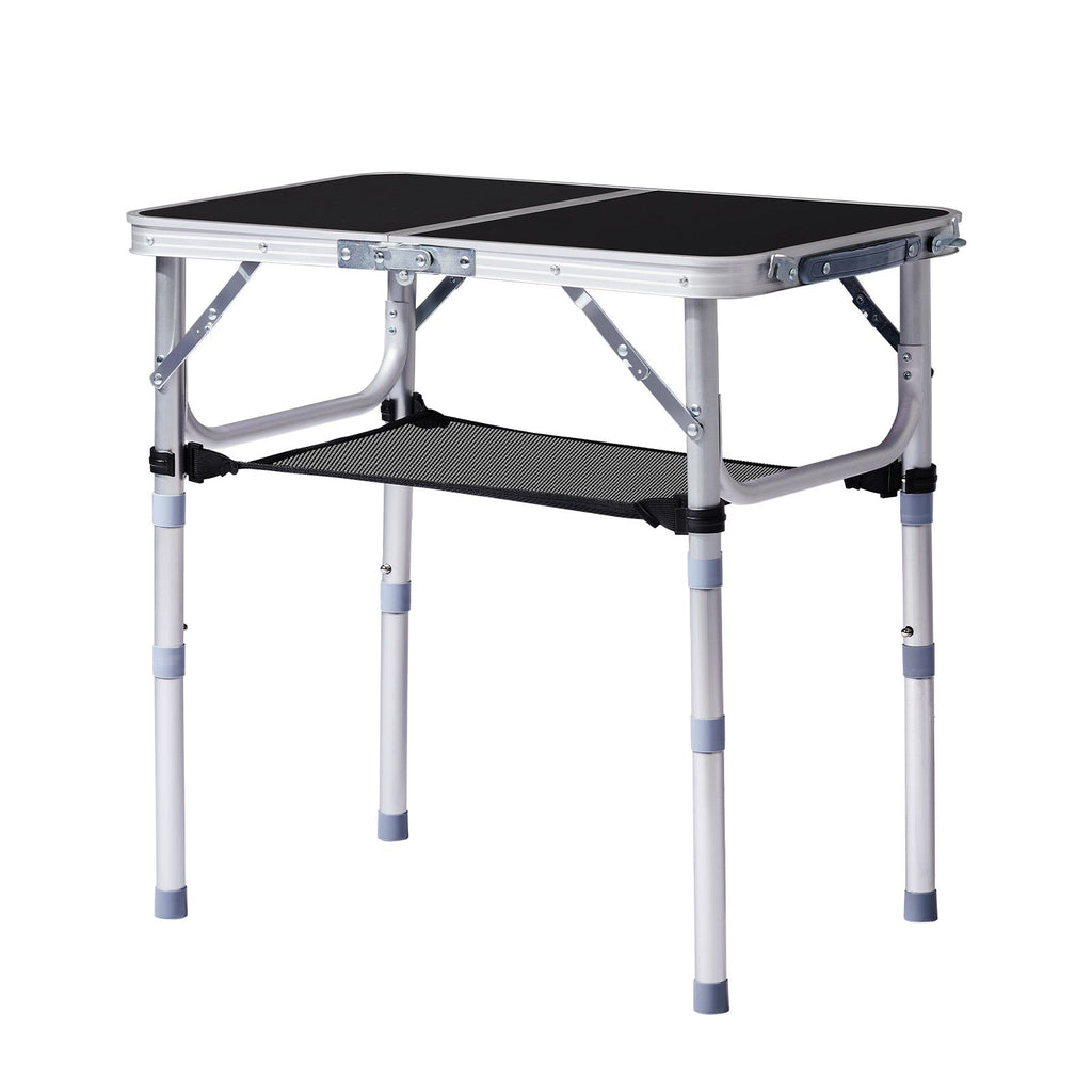 Outdoor Folding Camping Table, 2ft Portable Pinic Table with 3 Adjustable Height, Small Aluminum Foldable Lightweight Patio Side Table with Carry Handle for Outdoor Indoor Hiking Camp BBQ Beach, Black