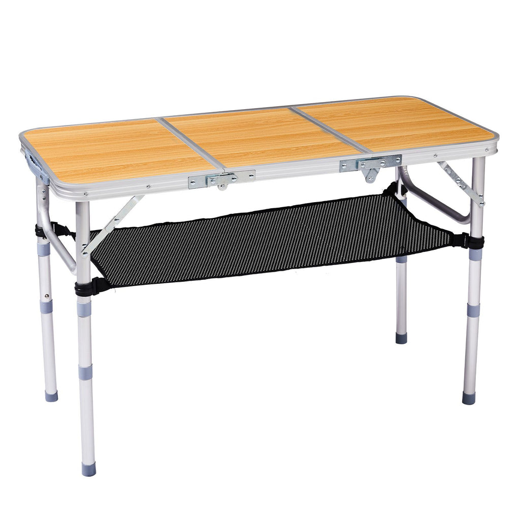 Outdoor Folding Camping Table, 3ft Portable Pinic Table with 3 Adjustable Height, Small Aluminum Foldable Lightweight Patio Side Table with Carry Handle for Outdoor Indoor Hiking Camp BBQ Beach