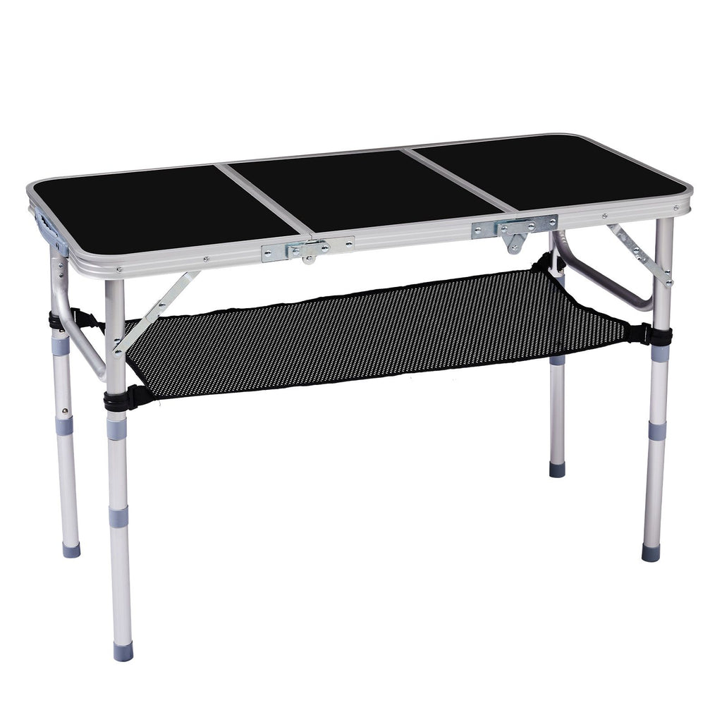 Outdoor Folding Camping Table, 3ft Portable Pinic Table with 3 Adjustable Height, Small Aluminum Foldable Lightweight Patio Side Table with Carry Handle for Outdoor Indoor Hiking Camp BBQ Beach, Black