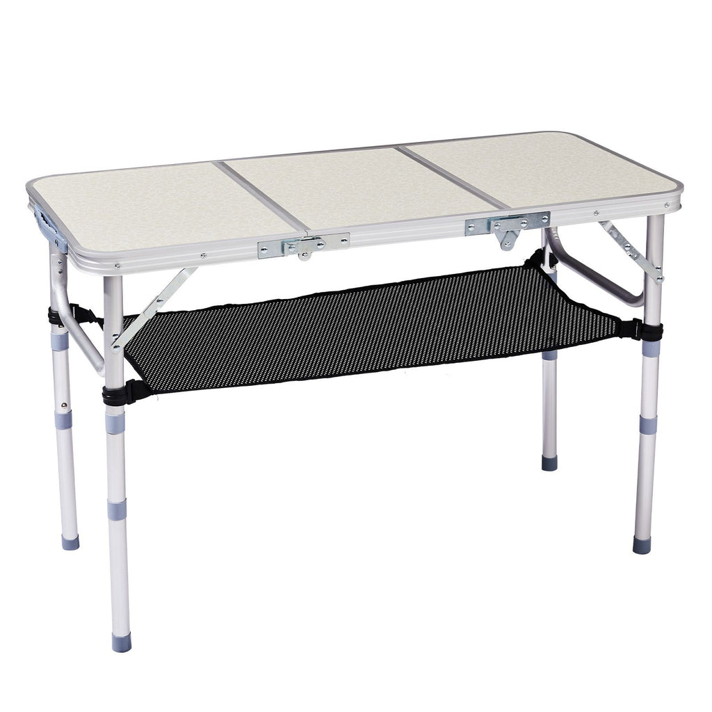 Outdoor Folding Camping Table, 3ft Portable Pinic Table with 3 Adjustable Height, Small Aluminum Foldable Lightweight Patio Side Table with Carry Handle for Outdoor Indoor Hiking Camp BBQ Beach, White