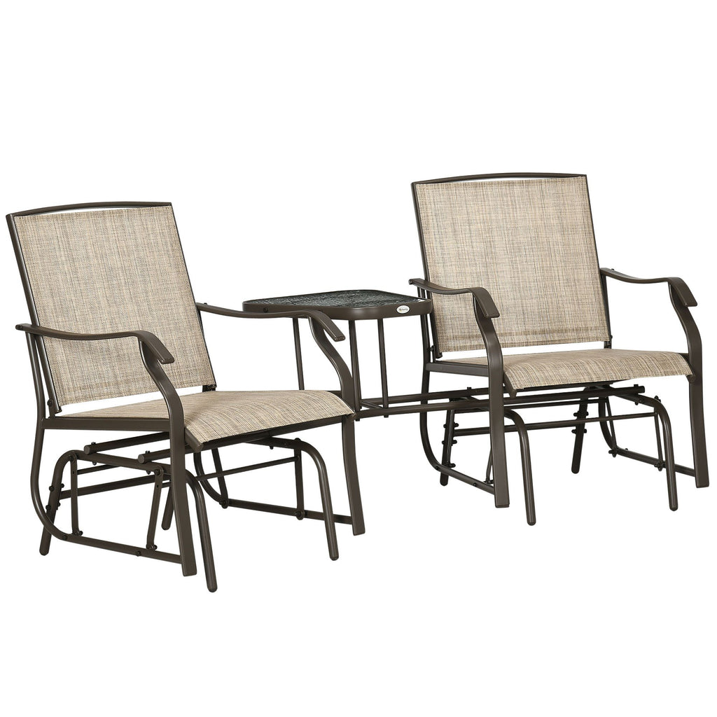 Outdoor Glider Chairs with Coffee Table, Patio 2-Seat Rocking Chair Swing Loveseat with Breathable Sling for Backyard, Garden