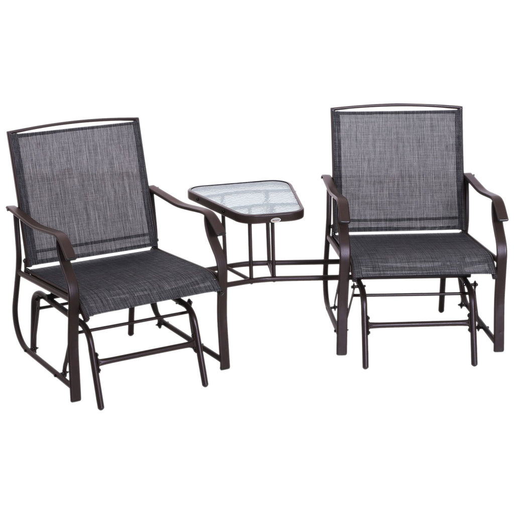 Outdoor Glider Swing 2-Seat Independent Chairs Grey with Center Coffee Table