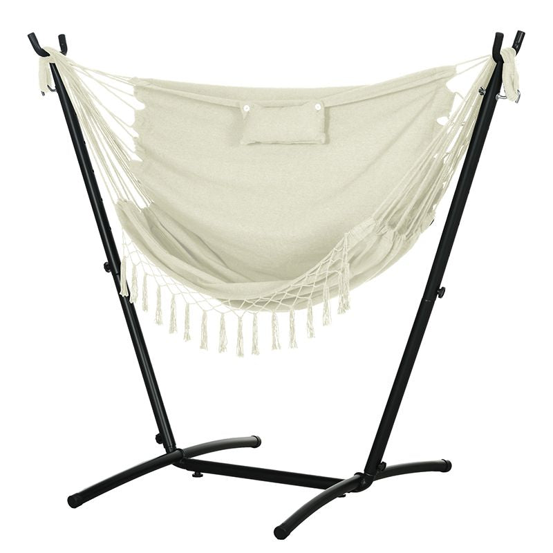 Outdoor Hammock Chair with Stand, Swing Hanging Lounge, Cream White with Side Pocket & Headrest