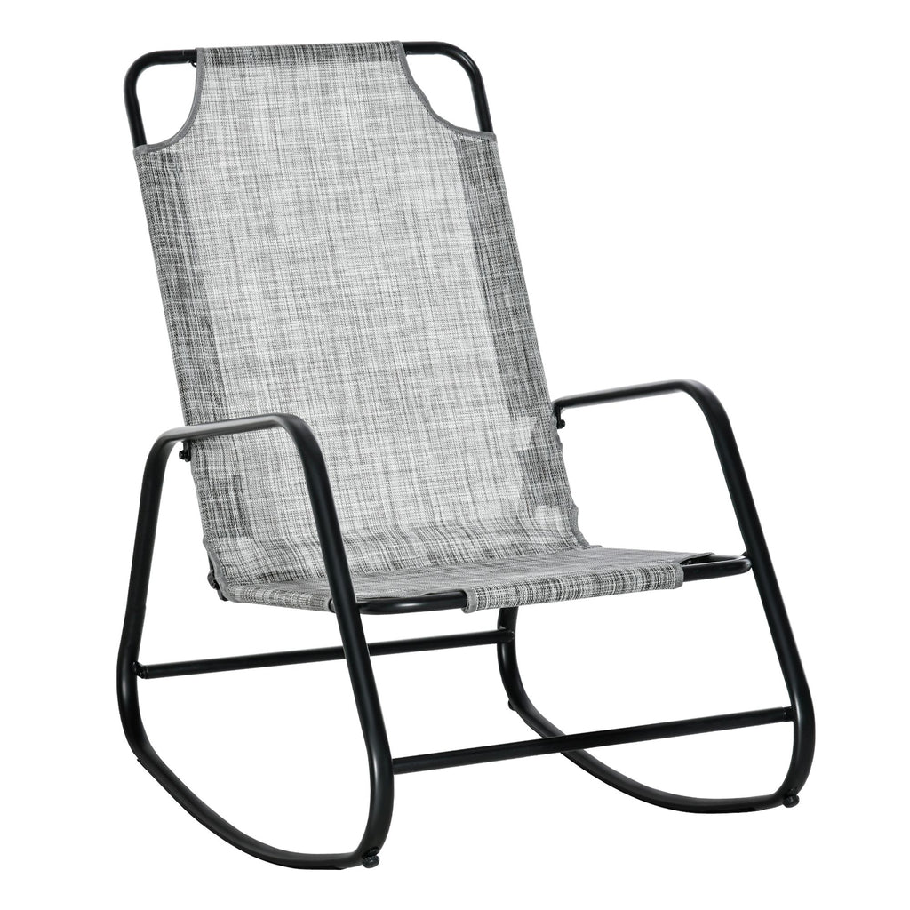 Outdoor Indoor Rocking Chair with Sling Fabric, Grey, for Patio, Balcony, Porch