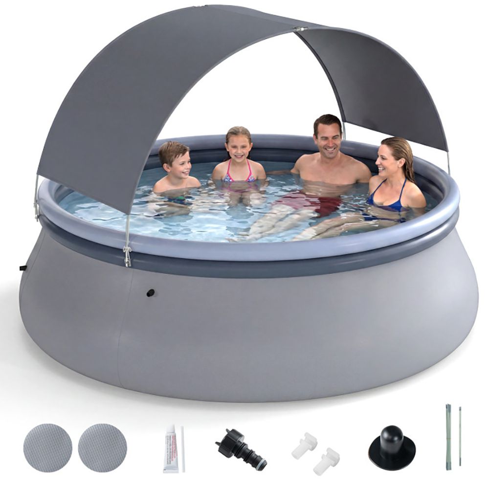 Outdoor Inflatable Pool with Sunshade Canopy