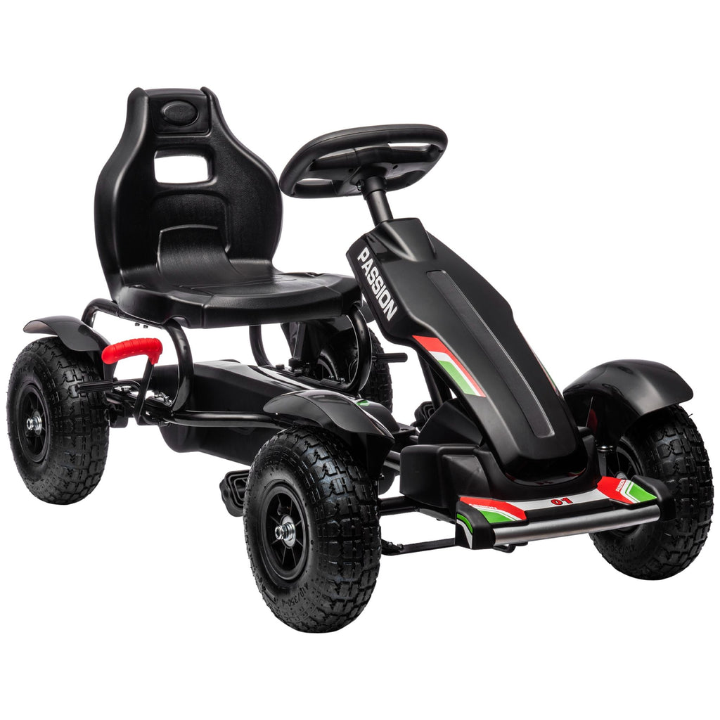 Outdoor Kids Pedal Go Kart Ride-On Toy Black with Adjustable Seat Handbrake Non-Slip Wheels for Boys Girls 5-12