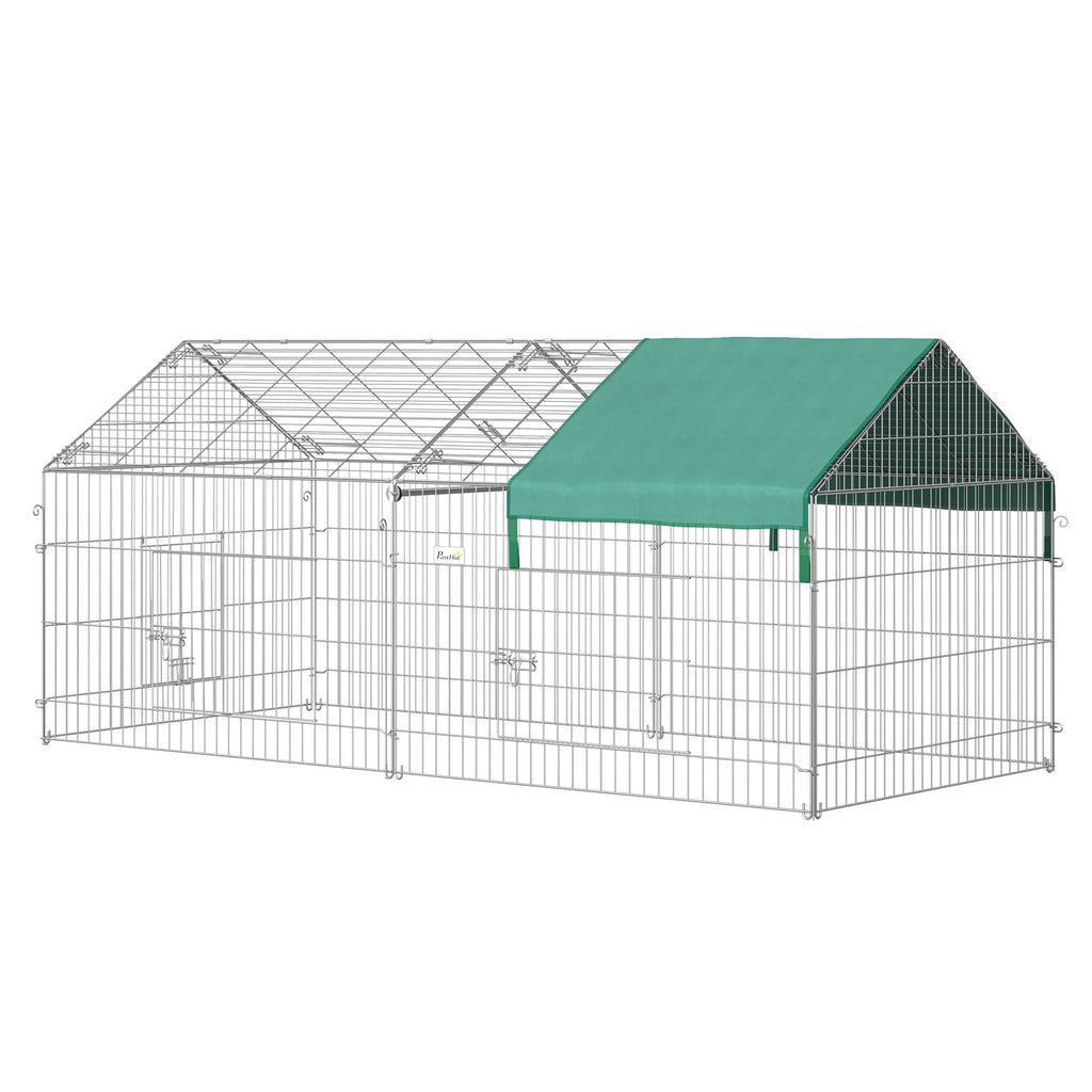 Outdoor Metal Chicken Coop 87"x41" Rabbit Enclosure with Weather Proof Cover Green