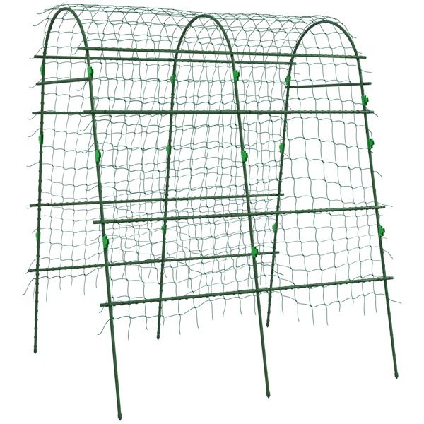 Outdoor Metal Garden Trellis with Climbing Net,57" x 66" x 81", Green
