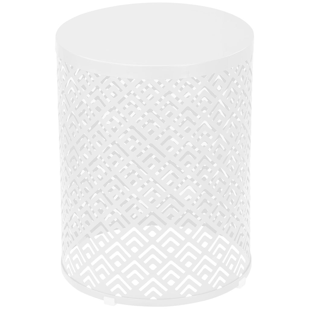 Outdoor Nesting Side Table Set of 3, Round Patio Accent Table, Metal Frame End Table for Indoor Outdoor, 12", 14", 16"H, White