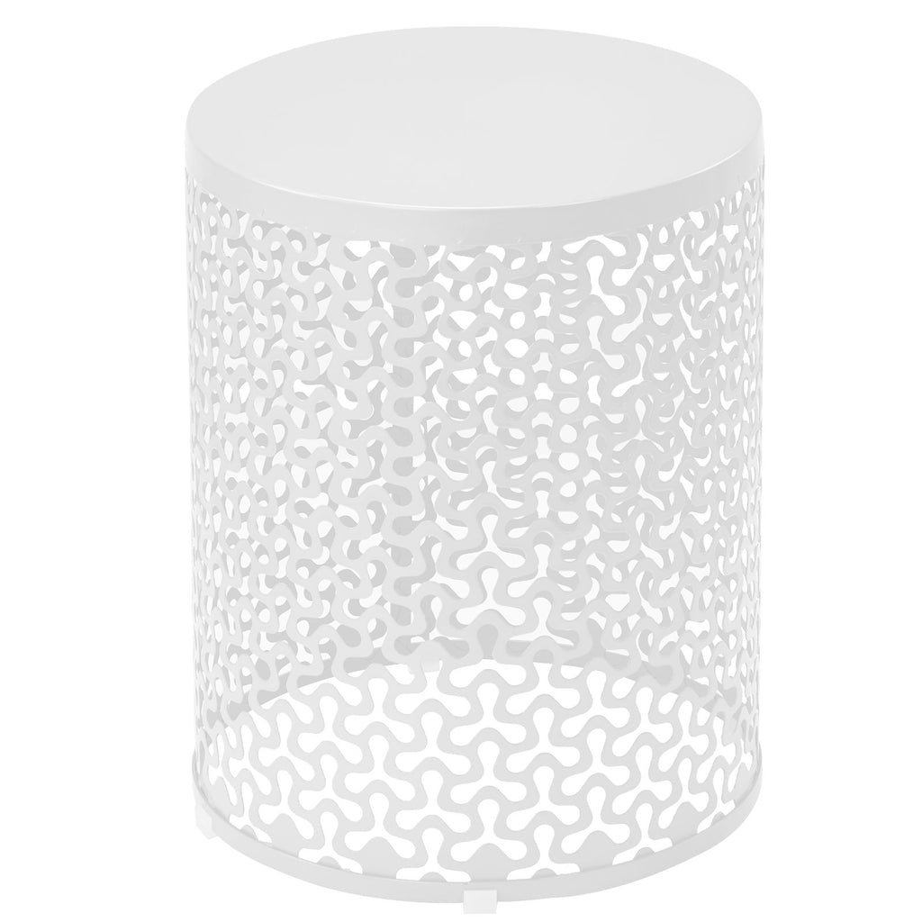 Outdoor Nesting Side Table Set of 3, Round Patio Accent Table, Metal Frame End Table for Indoor Outdoor, 12", 14", 16"H, White