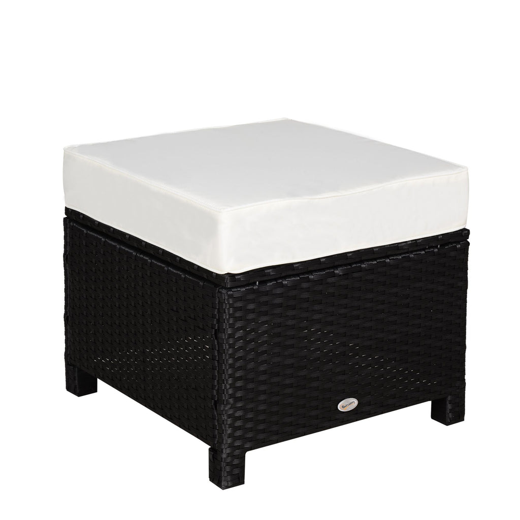 Outdoor Ottoman 20 Inch PE Rattan Wicker Fade-Resistant Footrest with Cushion Steel Frame Black