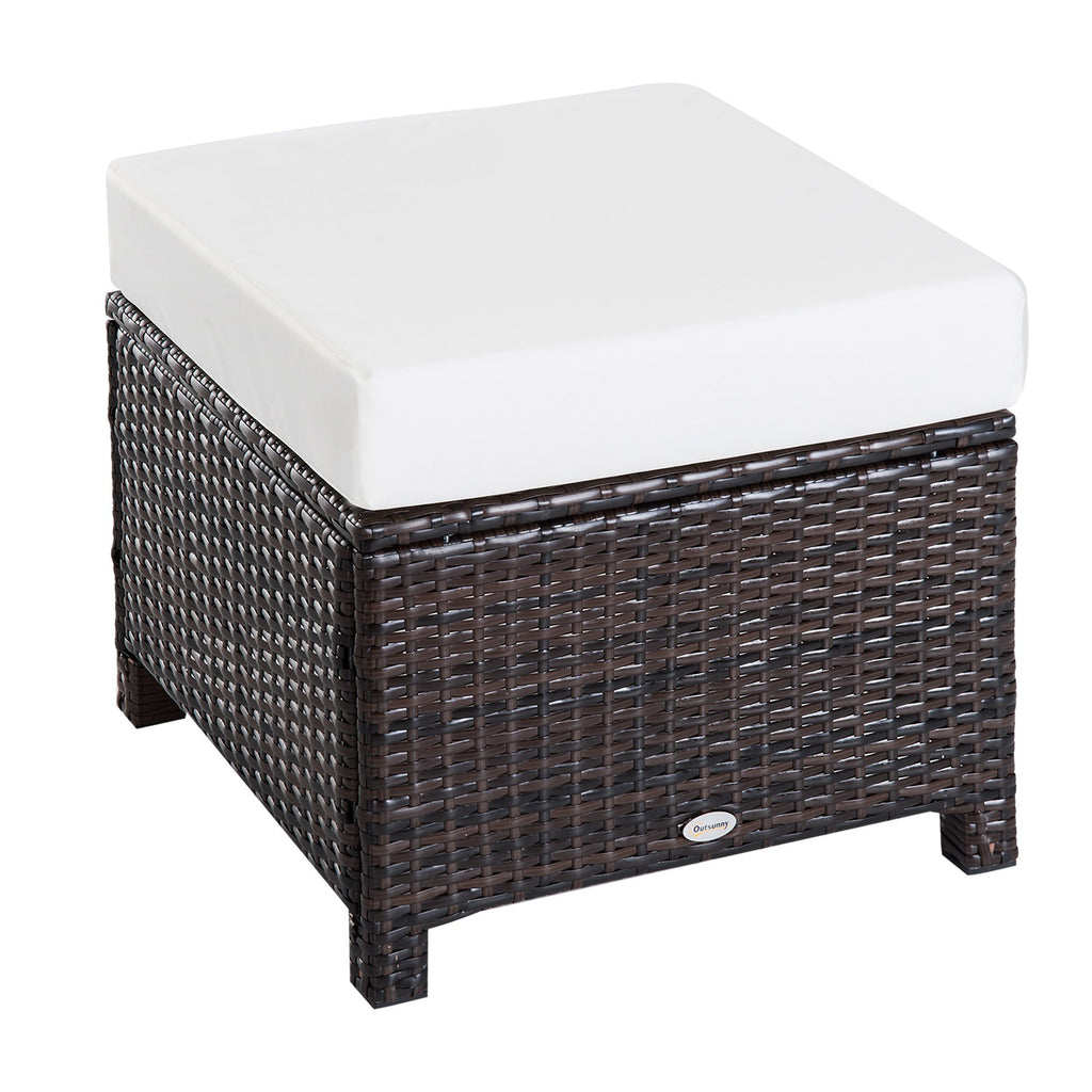 Outdoor Ottoman PE Resin Wicker Footrest with Cushion Steel Frame Patio Furniture Dark Brown Dark