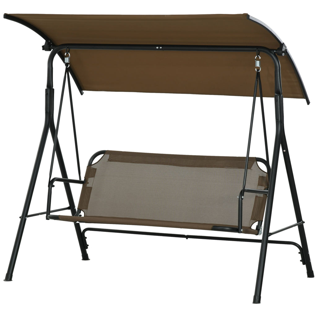 Outdoor Patio Swing Chair 3-Seat Steel Frame Stand Adjustable Tilt Canopy for Patio Garden Brown