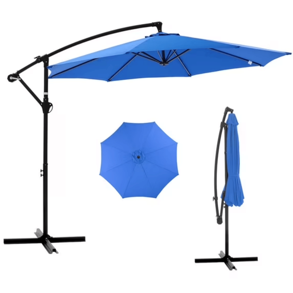Outdoor Patio Umbrella, 10ft Offset Hanging Patio Umbrella with Aluminum Stand, 8 Ribs, UV Protection for PoolGardenBackyard Market, Blue