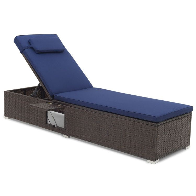 Outdoor PE RattanChaise Lounge with 6-level Backrest