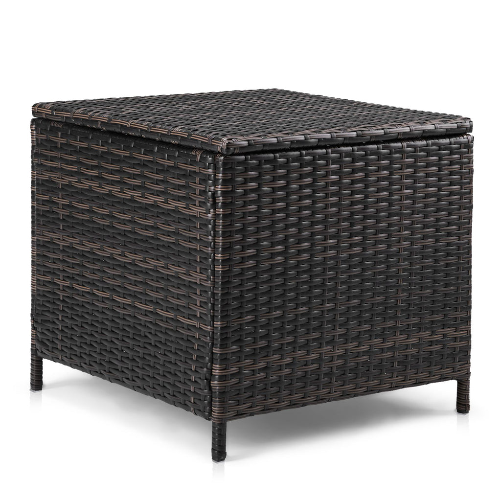Outdoor PE Wicker Side Table with Storage, Patio Rattan End Table Square Container for Furniture Covers, Toys and Gardening Tools, Brown (SAME AS 40154185)