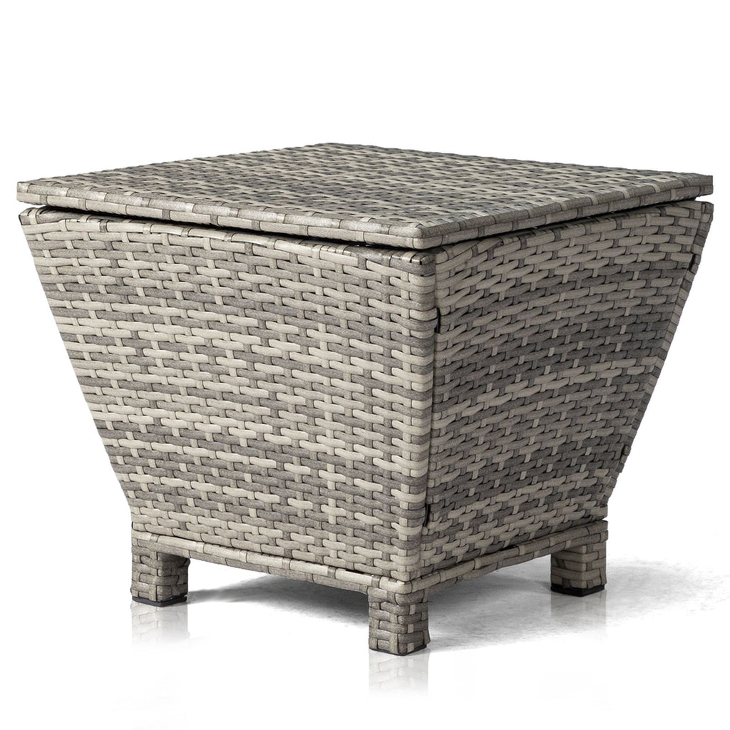 Outdoor PE Wicker Side Table with Storage, Small Patio Storage Bin Container for Hose Cushion Towel, Grey