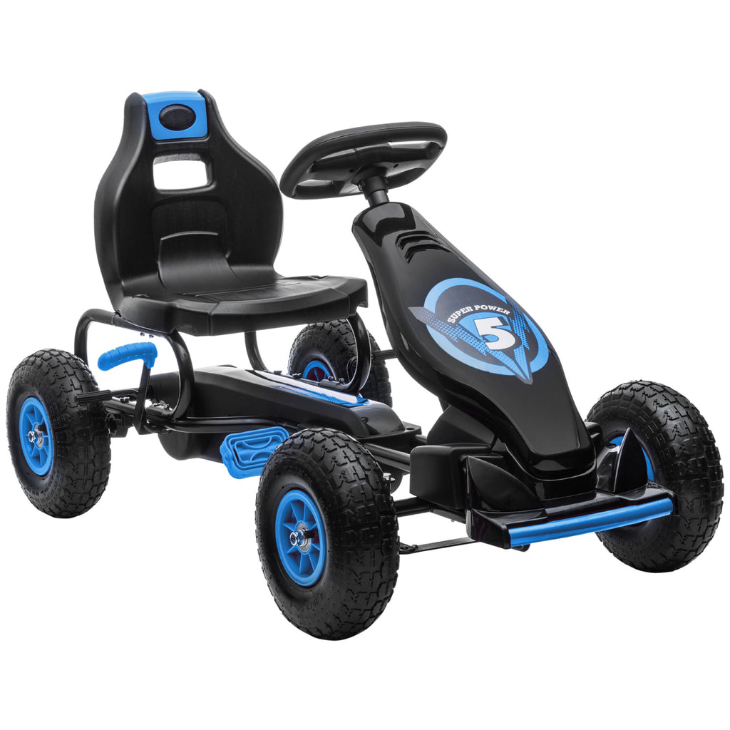 Outdoor Pedal Go Kart for Kids with Adjustable Seat, Anti-Slip Wheels, Suspension, Hand Brake, Blue