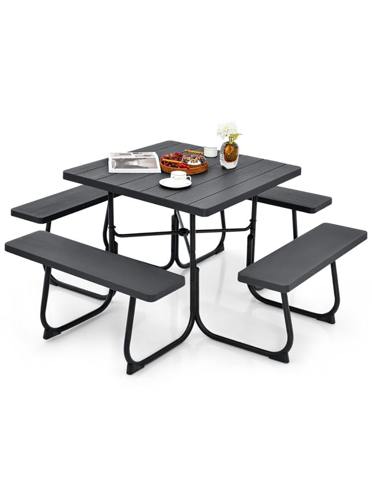 Outdoor Picnic Table with 4 Benches and Umbrella Hole