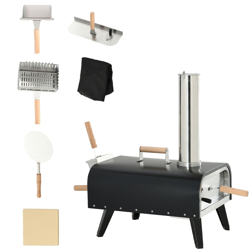 Outdoor Pizza Oven Wood Fired with 12 Stone Peel Waterproof Cover for Patio Cooking Black