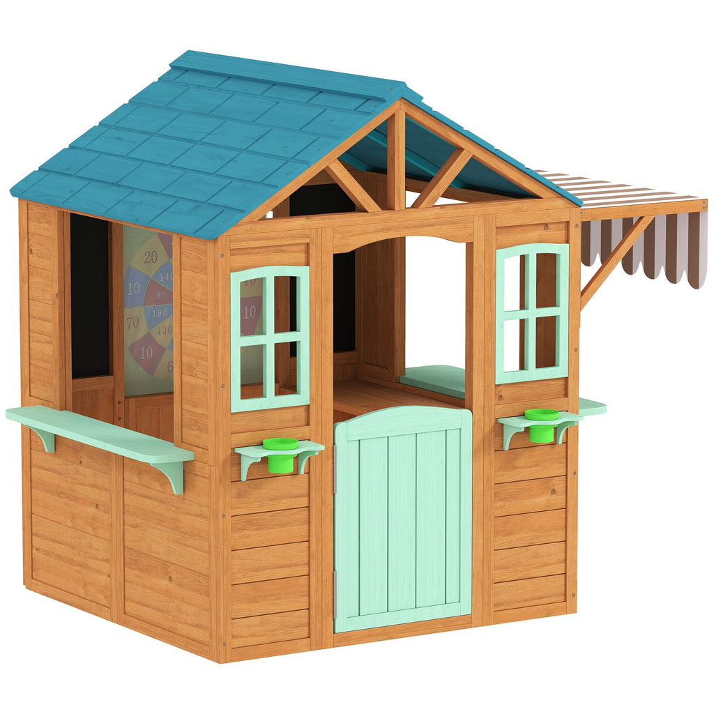 Outdoor Playhouse with Snack Bar, Half Door, Windows, Flowerpot Holders, Chalkboard, Tossing Game