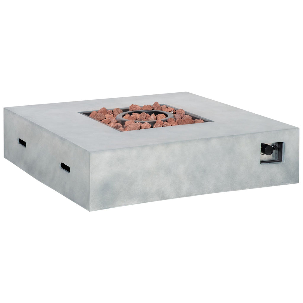 Outdoor Propane Fire Pit Table Faux Grey Ledge Stone 42-inch Square Gas Fire Pit Table, 50,000BTU Auto Ignition Gas Firepits with Protective Cover, Lava Rocks, CSA Certification for Outdoor, Grey