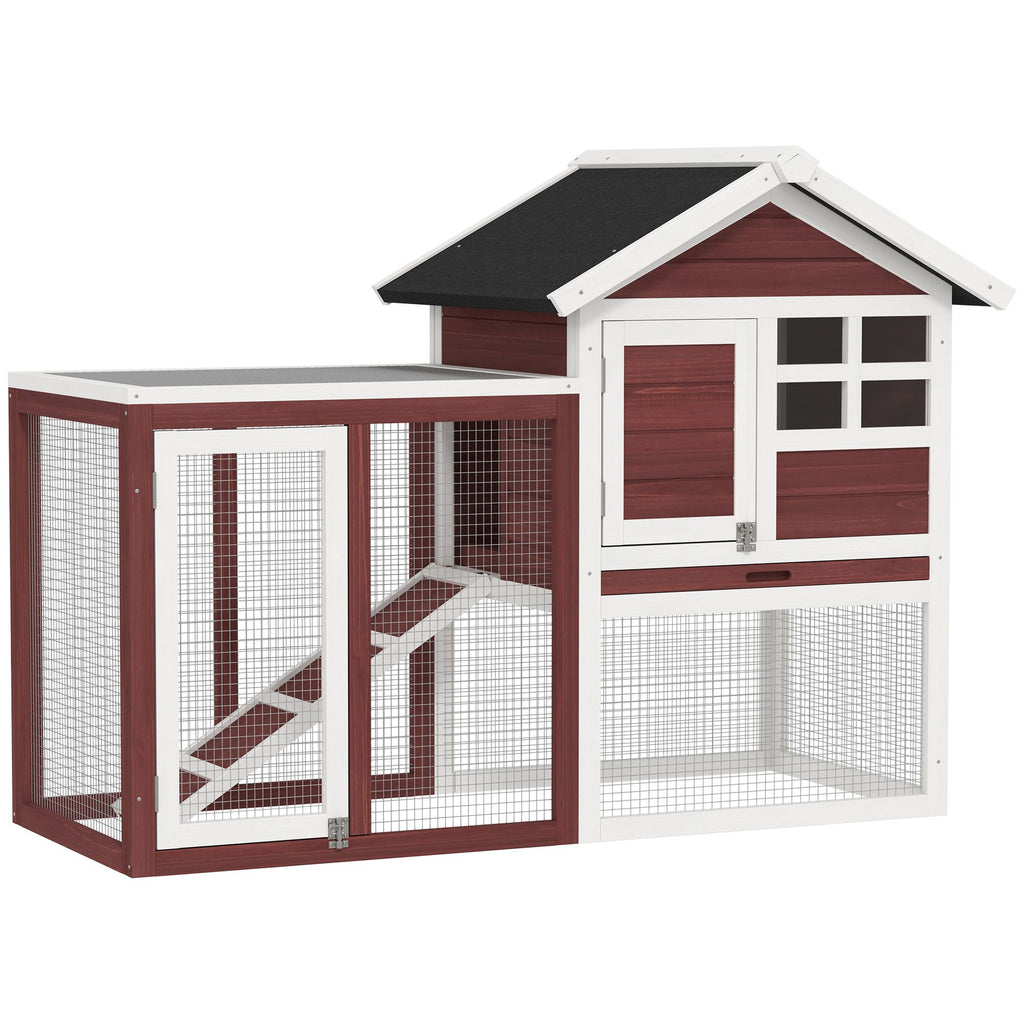 Outdoor Rabbit Hutch 48 Inch Bunny Cage with Waterproof Roof Run Removable Tray Ramp Brown