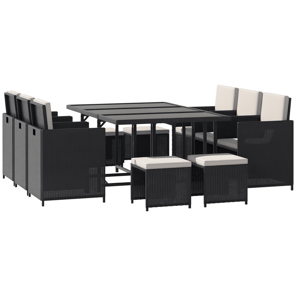 Outdoor Rattan Conversation Set 11 Piece Sectional Sofa Wicker Table Chairs with Cushions for Patio Garden Cream White