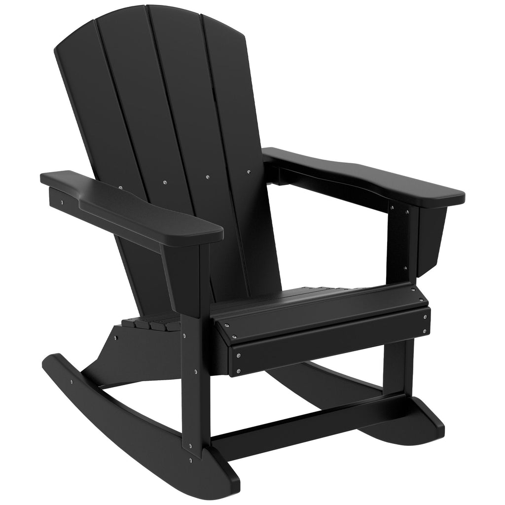 Outdoor Rocking Chair, HDPE Adirondack Porch Rocker Chair for Garden, Patio, Black