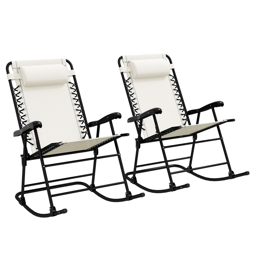 Outdoor Rocking Chair Set of 2, Patio Folding Lawn Rocker Set with Headrests for Yard, Patio, Deck, Backyard, Cream