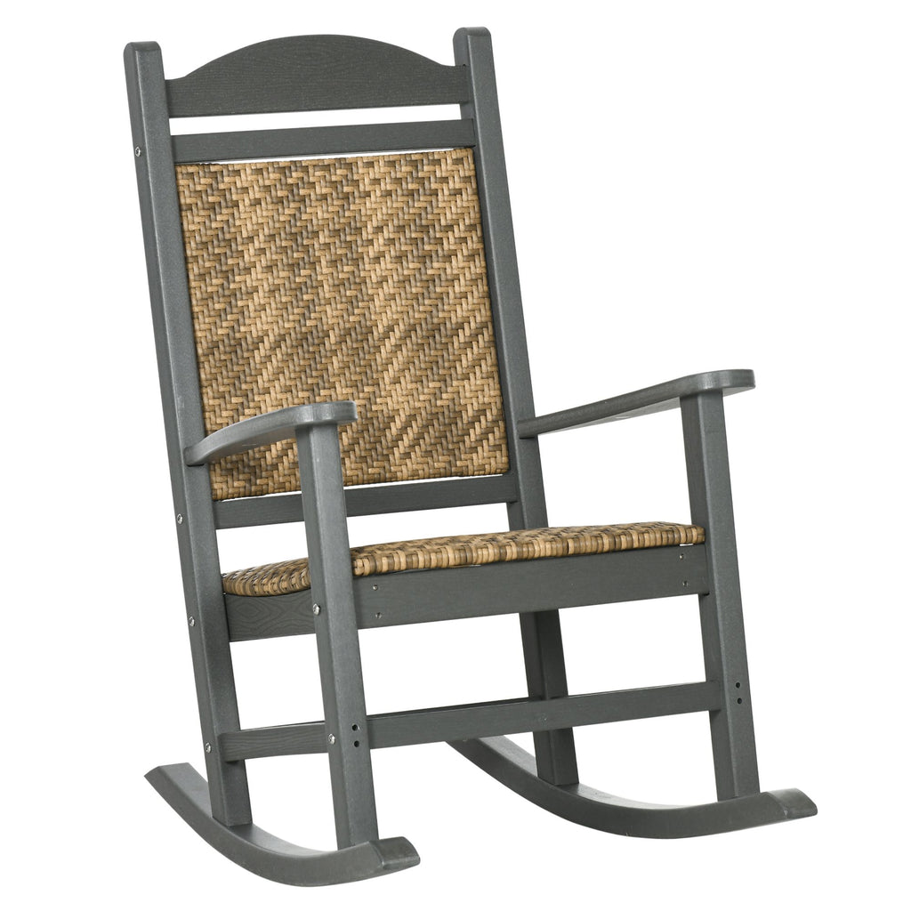 Outdoor Rocking Chairs, Porch Rocker w/ Soft Padded Seat and Backrest, Fade-Resistant HDPE Frame Rocker Chair with PE Rattan