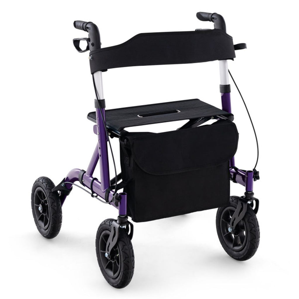 Outdoor Rolling Rollator Walker: 9.5" All-Terrain Wheels, 6-Level Adjustable (32"-37"), Foldable, Padded Seat, Storage Bag+Umbrella Holder