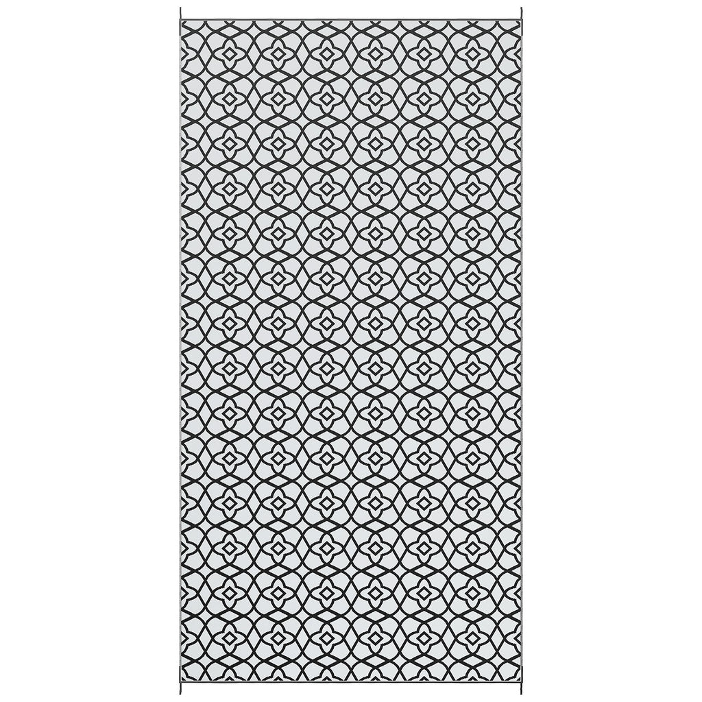 Outdoor Rug 9'x18' Reversible, RV Camping, Black & White Clover, Portable Design
