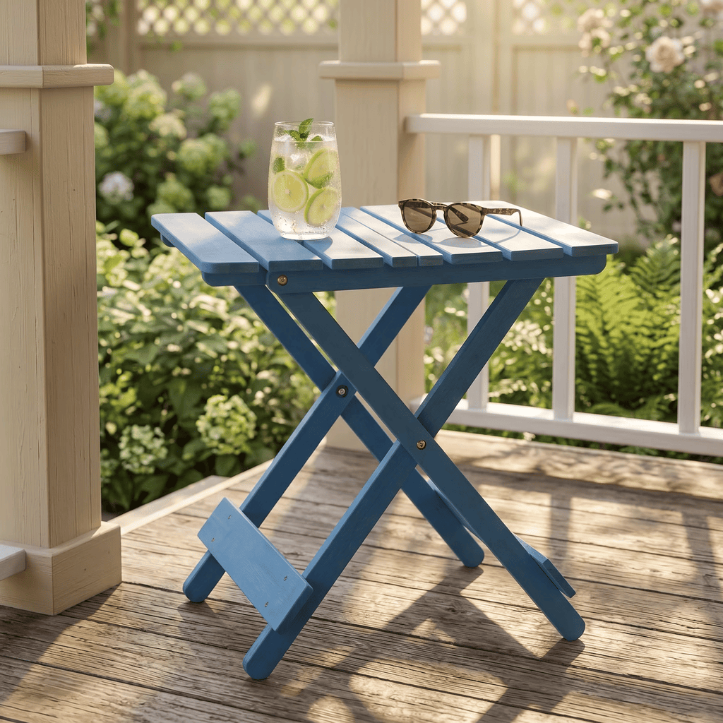 Outdoor SideTable,Folding SquareTableAllWeather Small Patio TablesforGardenBalcony Pool Indoor,Blue