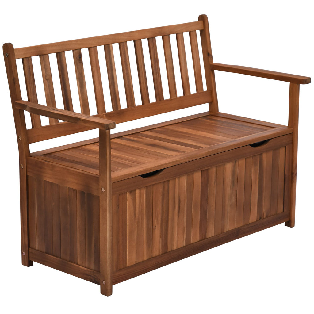 Outdoor Storage Bench 41 Gallon Wooden Deck Box Teak with PE Lining Perfect for Garden Tools
